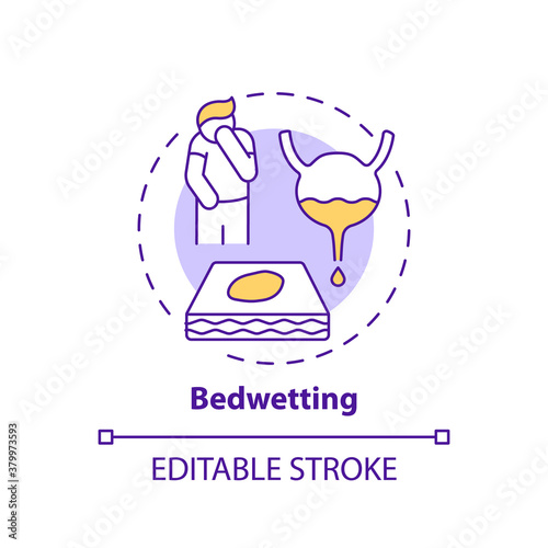 Bedwetting concept icon. Trouble with bladder control in adults. Healthcare problem. Sleep disorder idea thin line illustration. Vector isolated outline RGB color drawing. Editable stroke