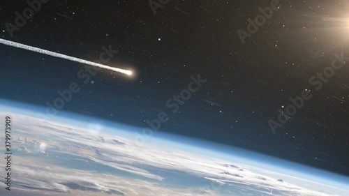 Asteroid Meteor Above Clouds and atmosphere Earth
Meteor burning on fire while entering earth blue atmosphere
 photo