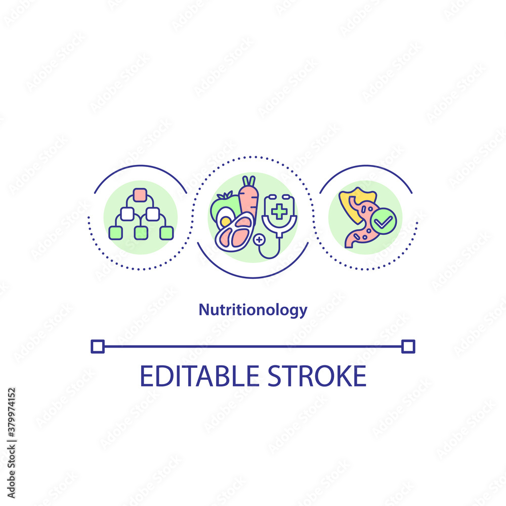 Nutritionology concept icon. Bowel cleansing with proper nutrition. Digestive system idea thin line illustration. Vector isolated outline RGB color drawing. Editable stroke Nutritionology concept icon. Bowel cleansing with proper nutrition. Digestive system idea thin line illustration. Vector isolated outline RGB color drawing. Editable stroke