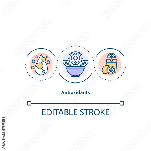 Antioxidants concept icon. Natural defense system idea thin line illustration. Excretion of toxins. Substances Vector isolated outline RGB color drawing. Editable stroke
