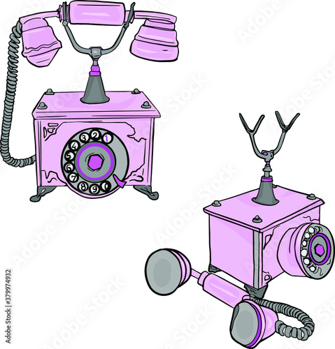 Vector illustration of vintage phone isolated on white background. For printing on clothes, logo, interior icons, blank for the designer