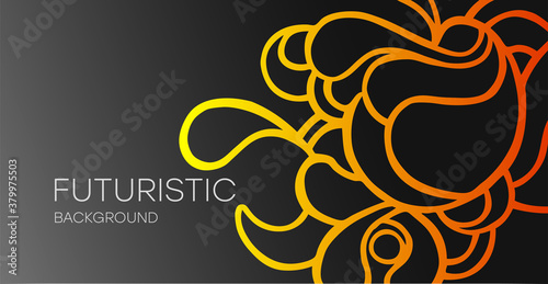 Abstract background of curls. Orange neon curls on a gradient dark background. Landing page.