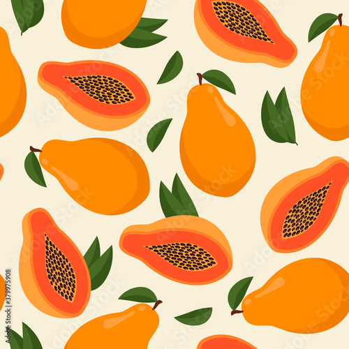 papaya, seamless pattern. tropical fruit. vector.