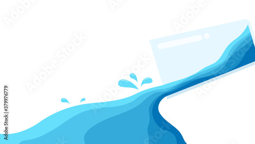 Clean water pouring from a glass flat design style vector