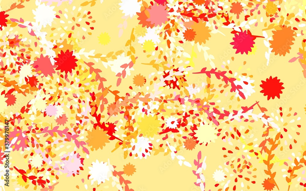 Light Red, Yellow vector doodle template with flowers, roses. Light Red, Yellow vector doodle template with flowers, roses.