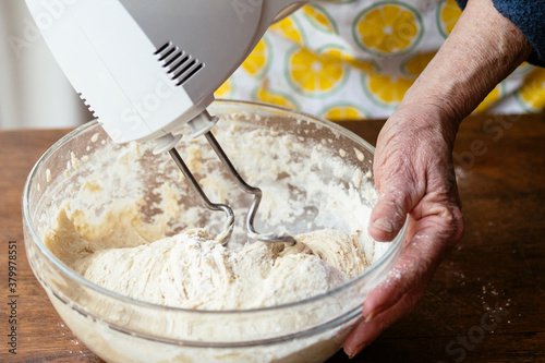 Kneading bread dough photo