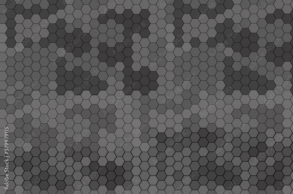  hexagons on a gray background. Abstract light background. White honeycomb on a neutral background