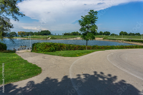 View across the lake from Trail at Bayfront Park in Hamilton, Ontario, Canada. photo