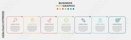 Business Infographic design template Vector with icons and 7 seven options or steps. Can be used for process diagram, presentations, workflow layout, banner, flow chart, info graph