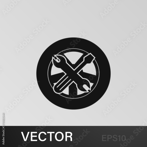 spare wheel and tools illustration icon on gray background