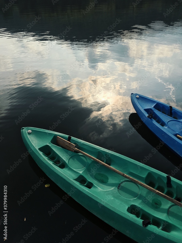 Plastic boats on river Plastic boats on river