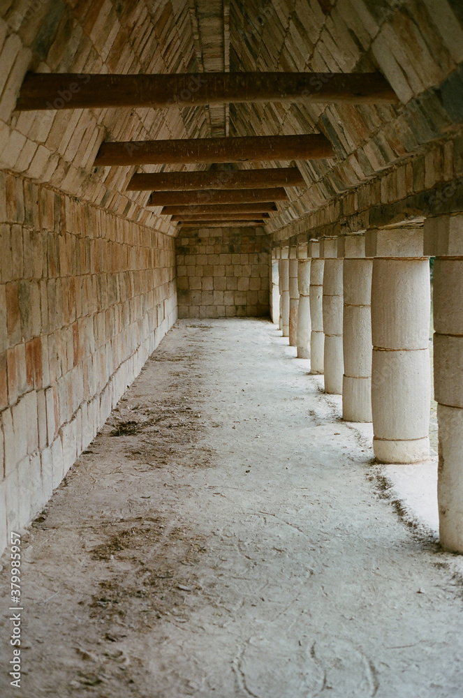 Aztec hallway with columns on one side Aztec hallway with columns on one side