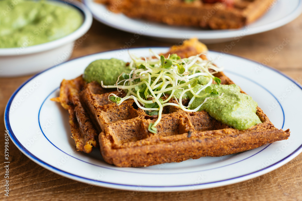 Sourdough, Cauliflower Waffles with a Pesto Sauce Sourdough, Cauliflower Waffles with a Pesto Sauce