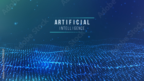 Artificial intelligence vector wave light background digital wallpaper. Communication network. Business information abstract wallpaper. Background 3d grid. Ai tech wire network futuristic wireframe