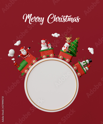 Wallpaper Mural Merry Christmas and Happy New Year, Santa Claus and friends on Christmas train, 3d rendering Torontodigital.ca