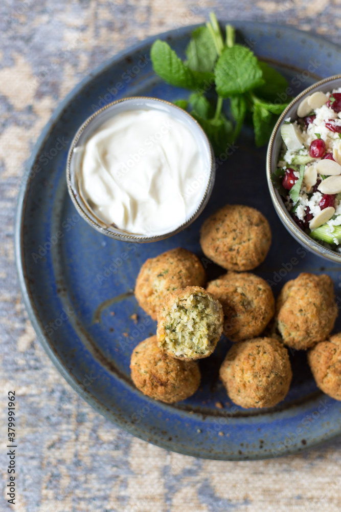 Falafel and cauliflower couscous. Falafel and cauliflower couscous.