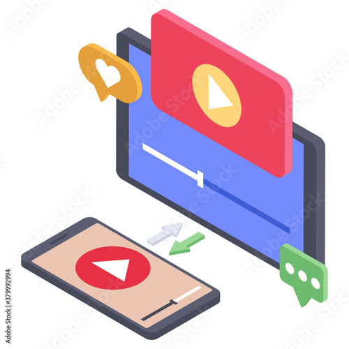 
Isometric icon of online video streaming 
