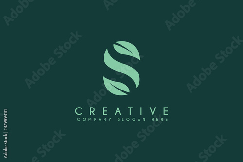 Initial letter S with leaf logo design vector illustration