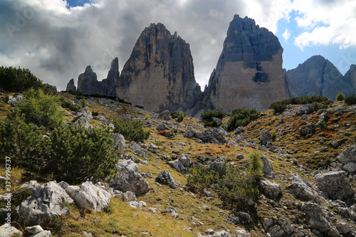 The north side of Three peaks of Lavaredo in the Italian Dolomites