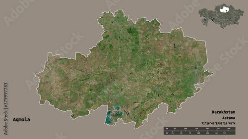 Aqmola, region of Kazakhstan, zoomed. Satellite