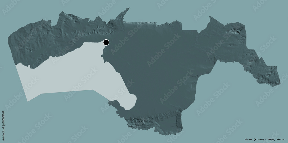 Obraz premium Kisumu, county of Kenya, on solid. Administrative