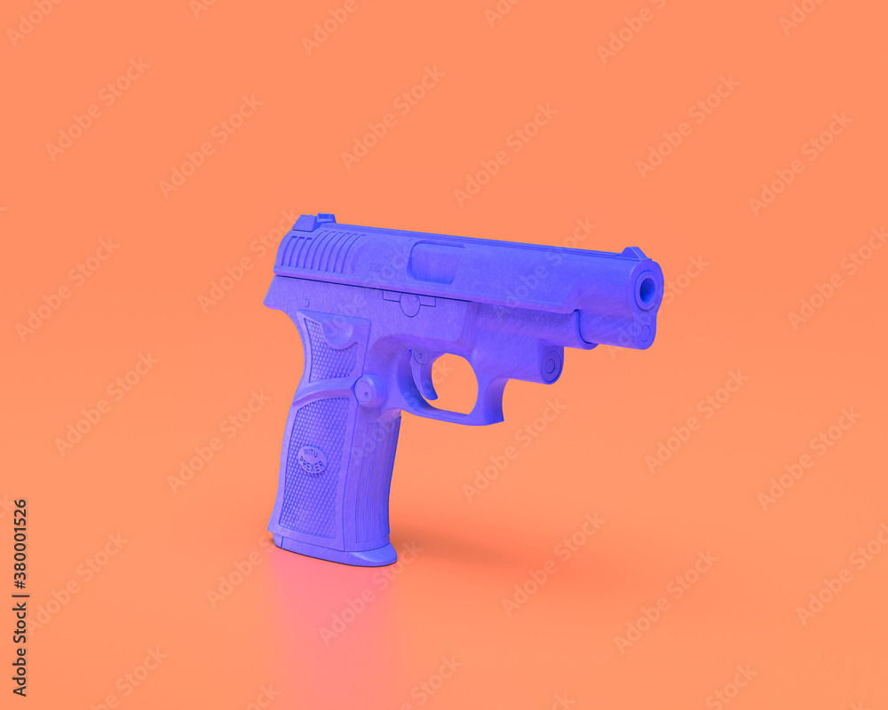 Monochrome blue Hand cannon, Indigo blue hand cannon in pinkish background, 3d rendering, war, battle and self protection, first person shooter game item Monochrome blue Hand cannon, Indigo blue hand cannon in pinkish background, 3d rendering, war, battle and self protection, first person shooter game item