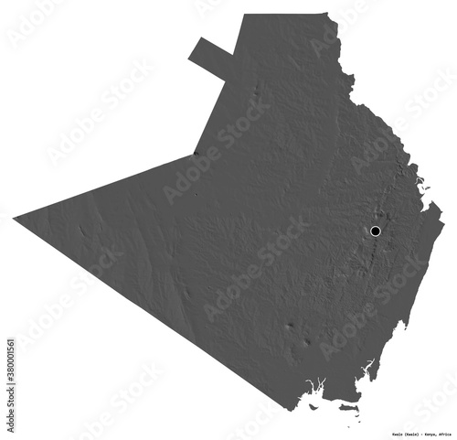 Kwale, county of Kenya, on white. Bilevel photo