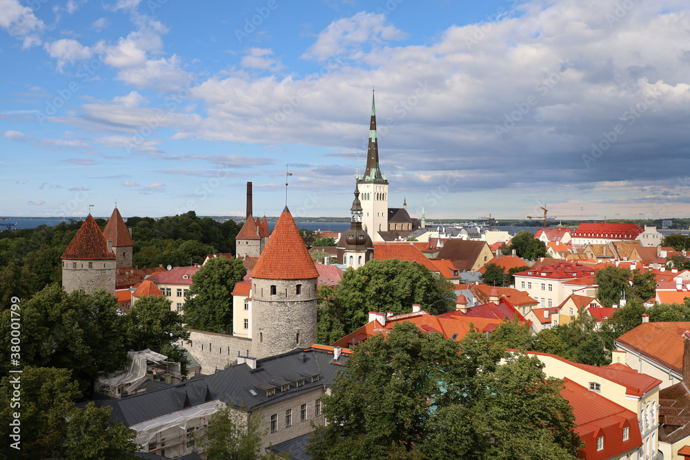 Aerial view of the historic center of Tallinn, Estonia