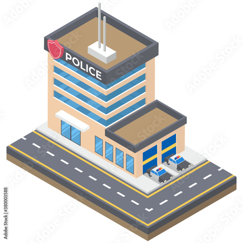 
Police station architecture in isometric vector 
