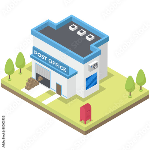 
Isometric icon of post office architecture 
