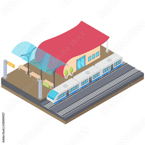 
Railway station transport in isometric design 
