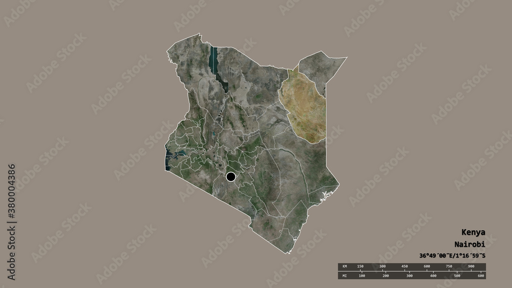 Location of Wajir, county of Kenya,. Satellite