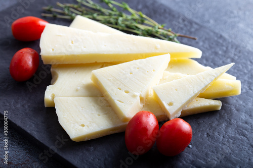 Sliced Tulum Cheese / Turkish Tulum Peyniri from the Thrace region.
