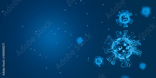 3D rendering of corona virus in blue tone