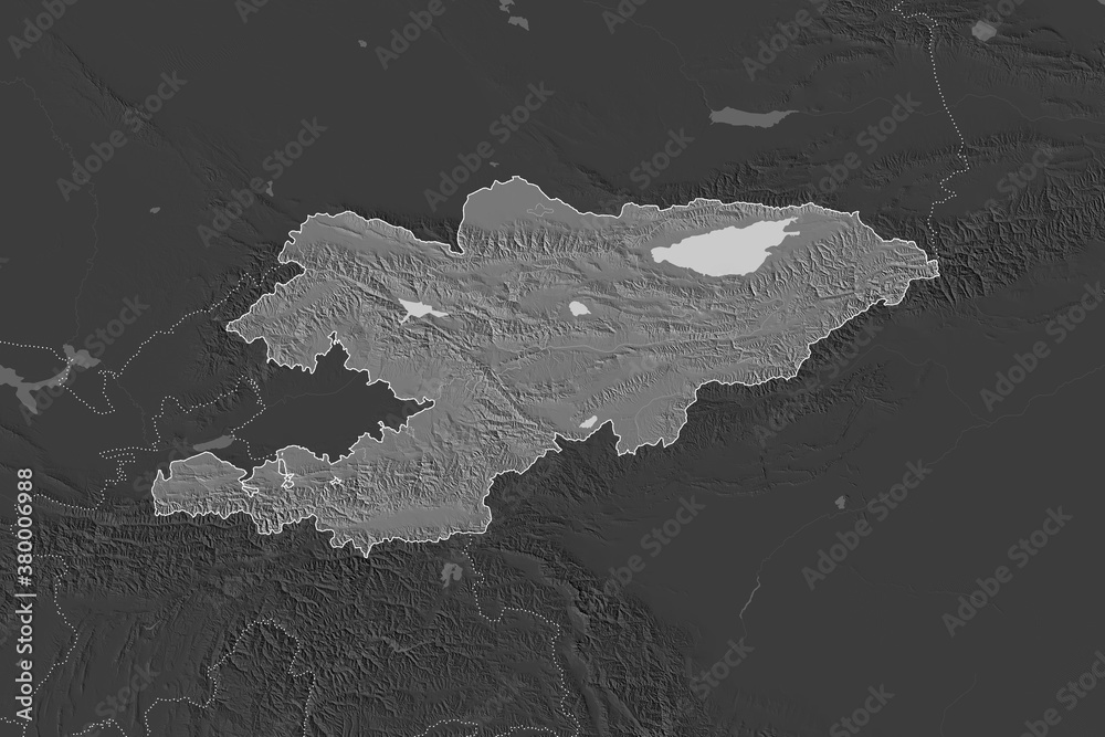 Fototapeta premium Kyrgyzstan borders. Neighbourhood desaturated. Bilevel