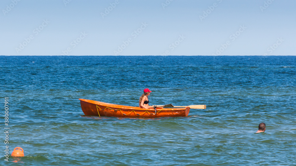 boat of water lifeguards on the beach on the Baltic in Łeba