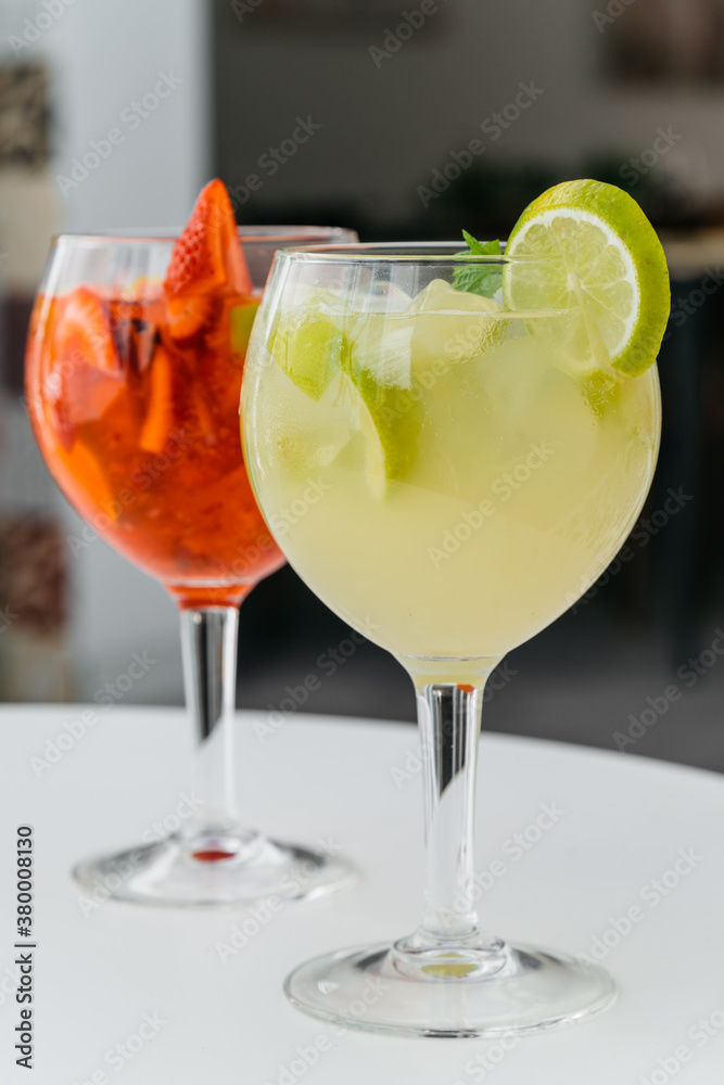 Two Cocktails on a Terrace Table. Two Cocktails on a Terrace Table.