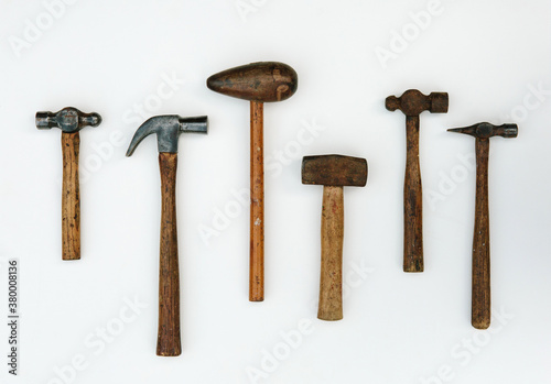 Collection of vintage hammers of various kinds photo