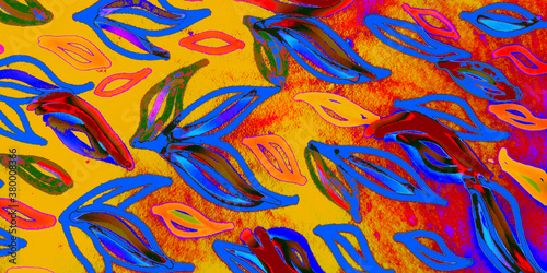 Neon Flora Design. Azure Plant Background. Black