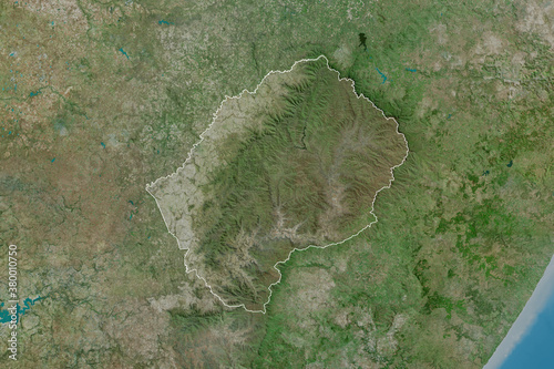 Lesotho outlined. Satellite photo