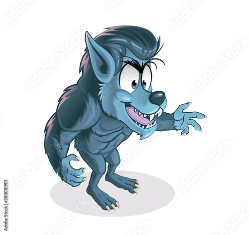 Cartoon smiling werewolf character