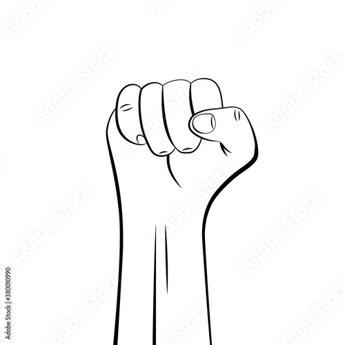 Outline clenched fist male hand raised up