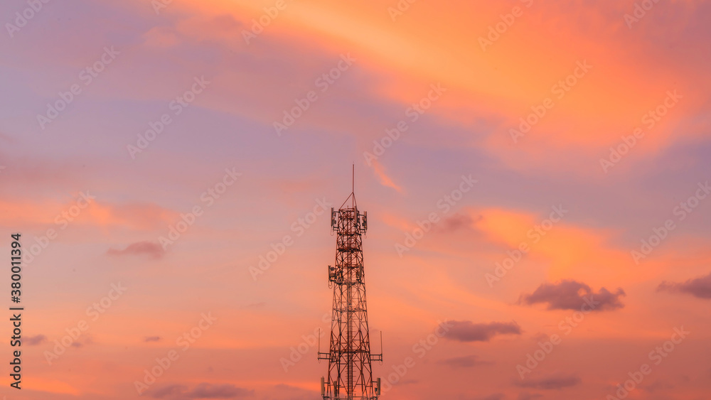 Telecommunication mast TV antennas in the afternoon ,on the hill sunset sky with cloud bright at Phuket Thailand.