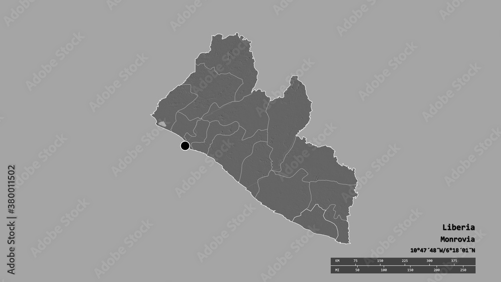 Location of Grand Kru, county of Liberia,. Bilevel