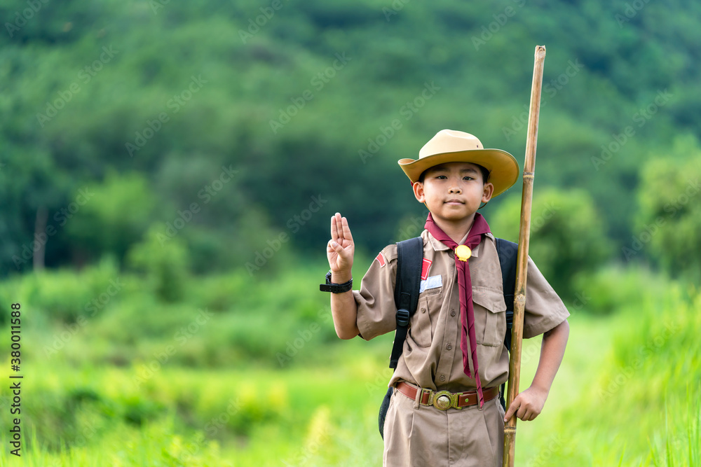 Asian boy Scout honor hand gesture