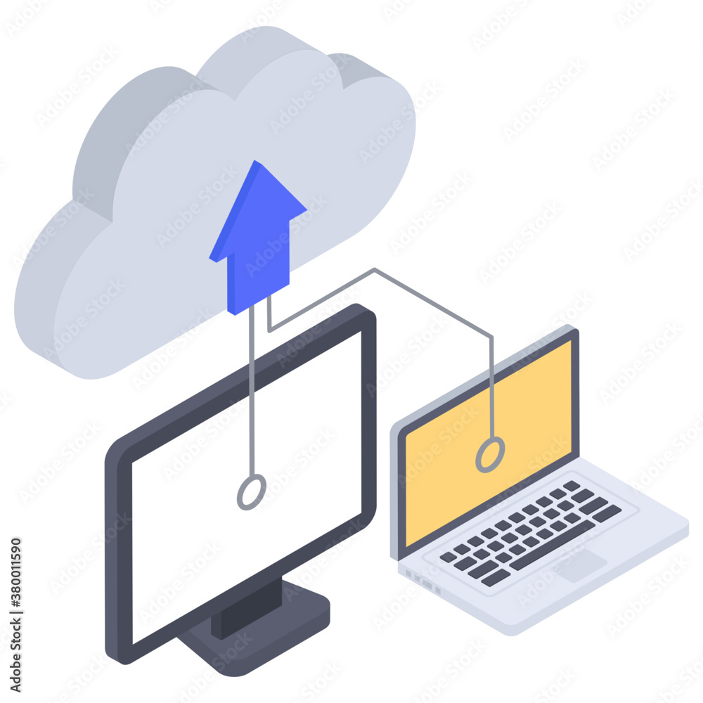Icon of cloud uploading in isometric design.
Icon of cloud uploading in isometric design.