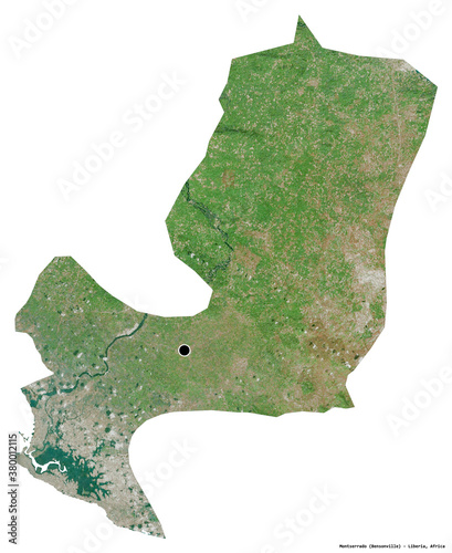 Montserrado, county of Liberia, on white. Satellite photo