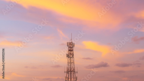 Telecommunication mast TV antennas in the afternoon ,on the hill sunset sky with cloud bright at Phuket Thailand.