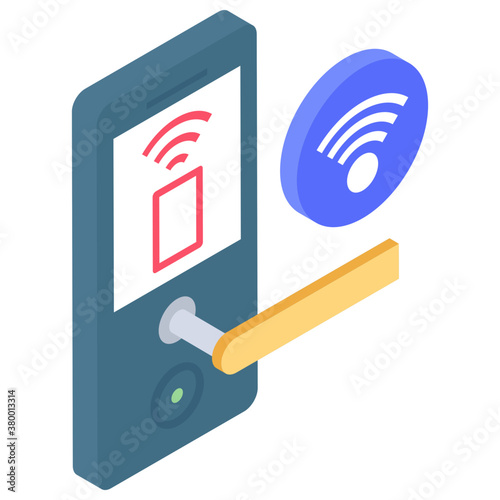 
Nfc lock, isometric icon known as contactless lock 
