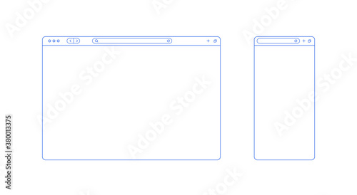 Browser template outline with blank place for website and mobile app. Internet page concept for desktop and smartphone. Minimalistic browser ui window in line style. Abstract vector mockup. photo
